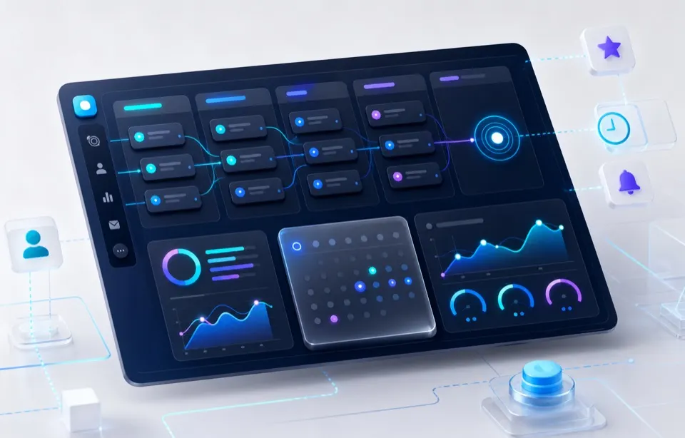 Panel conceptual con oportunidades, seguimiento, agenda y medición comercial