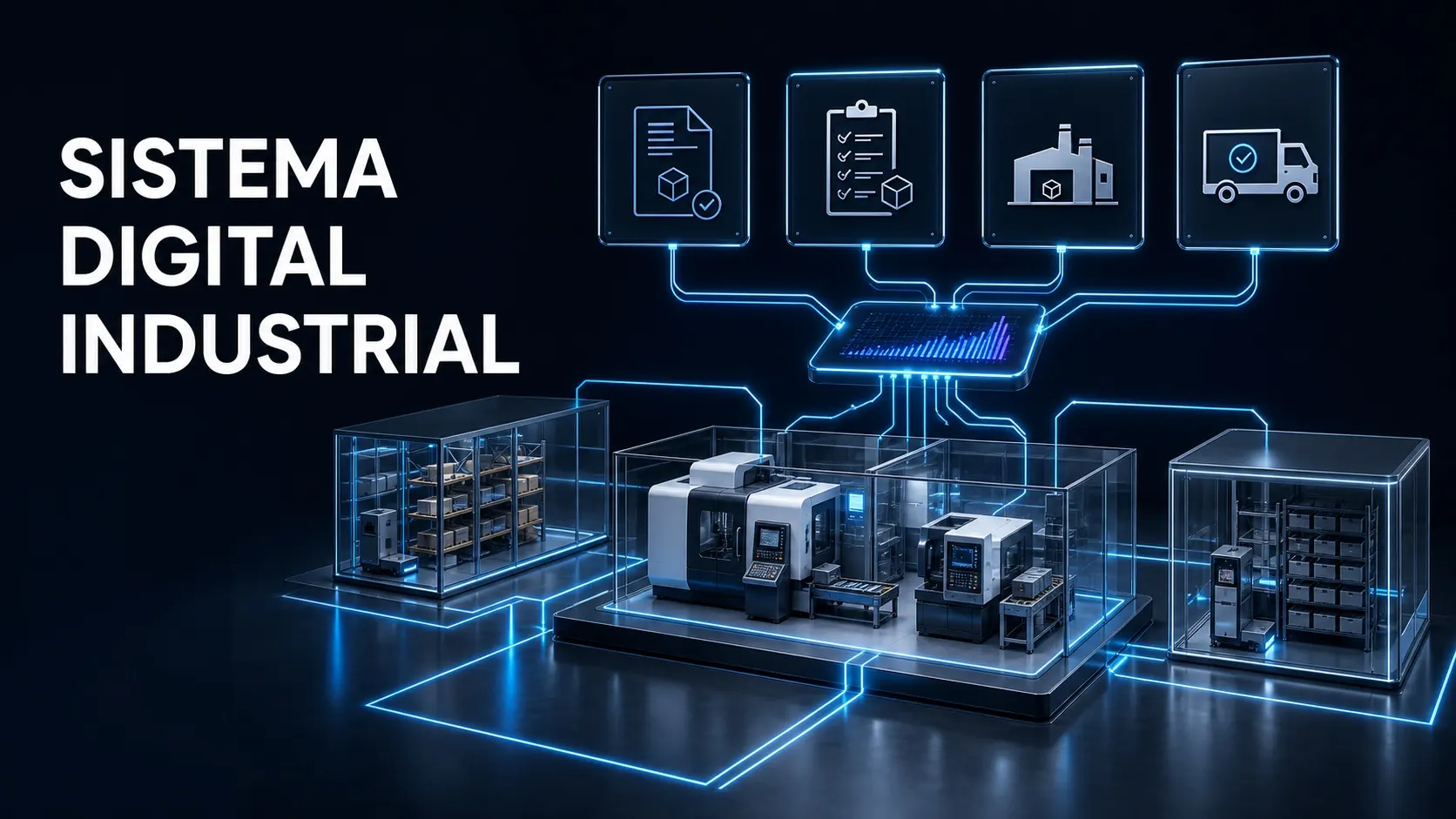 Sistema digital conectado con cotización, producción, almacén y entrega industrial