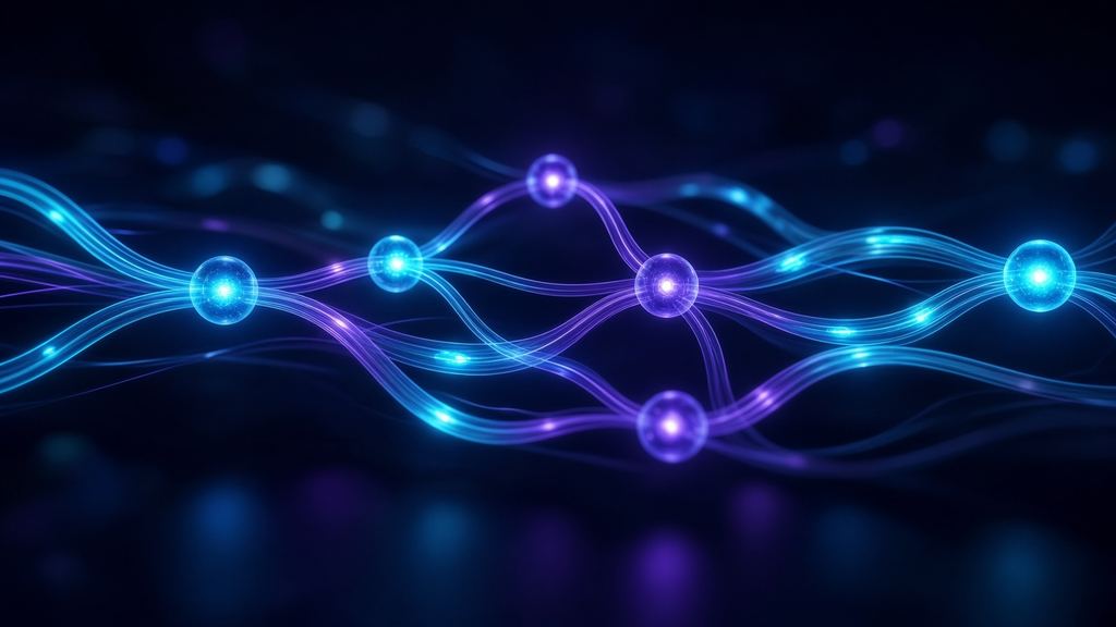 Red de nodos luminosos con señales que fluyen como un flujo automatizado