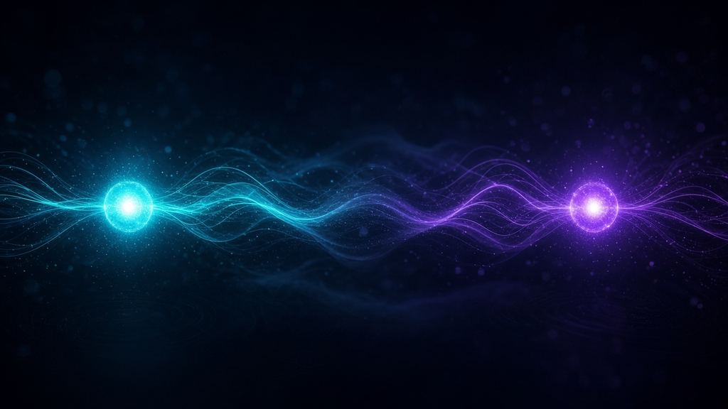 Dos puntos de luz conectados por ondas que representan una conversación